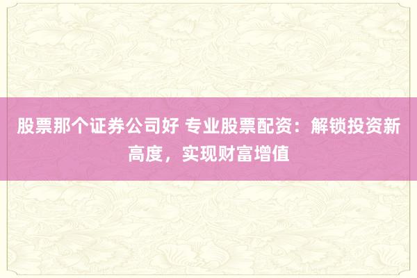 股票那个证券公司好 专业股票配资：解锁投资新高度，实现财富增值